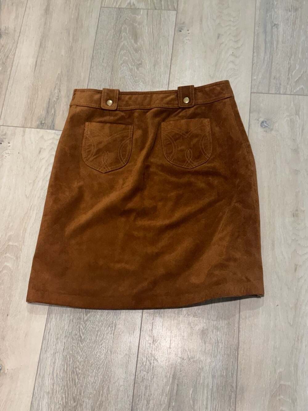 Y2K Suede Leather Mini Skirt Western Boho 70s Moto Brown Women’s Size 6 - Picture 2 of 12